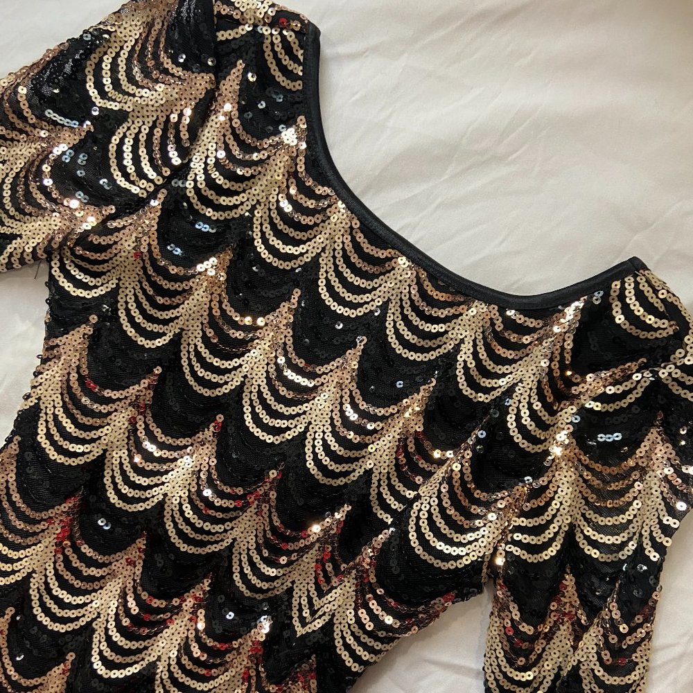 Black, Gold, and Bronze Sequined Dress